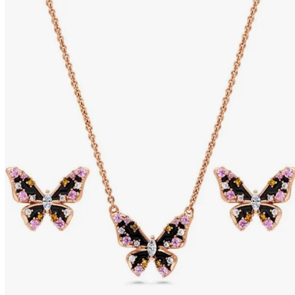 BERRICLE Sterling Silver Butterfly Necklace and Earrings Set